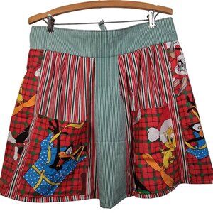 Handmade Looney Tunes Christmas Apron Patchwork Holiday One Of A Kind